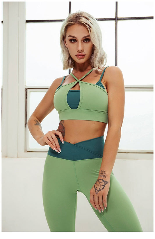React PREMIUM Seamless Sports Crop Legging Set - Green
