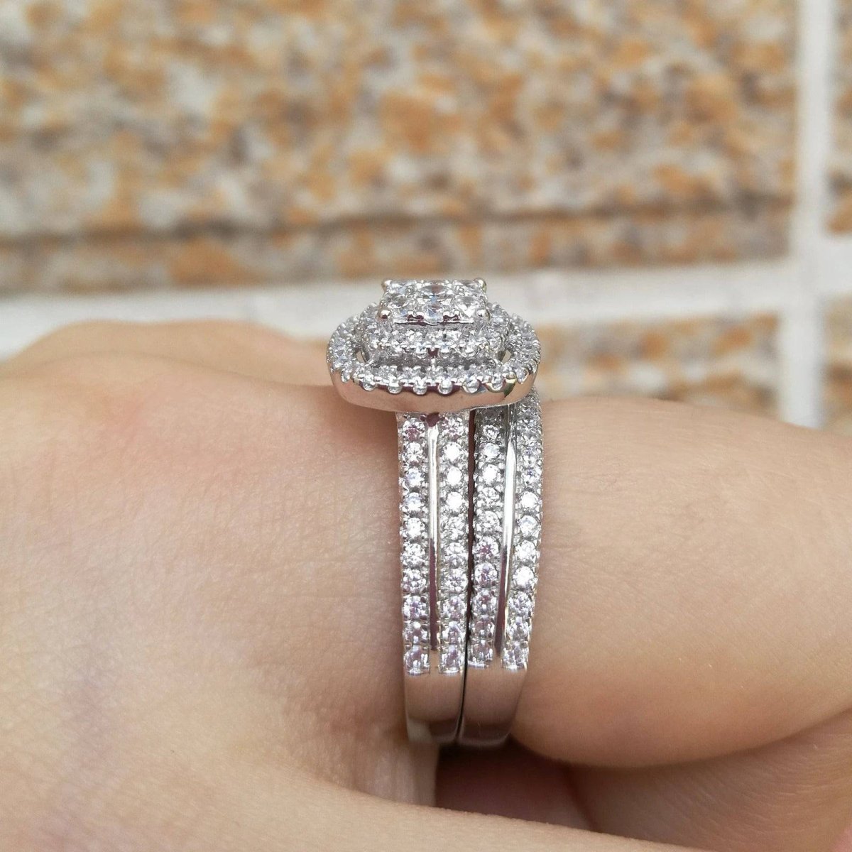 1.6 Ct Round Cut Conflict Free Simulated Diamond Sterling Silver Ring Set
