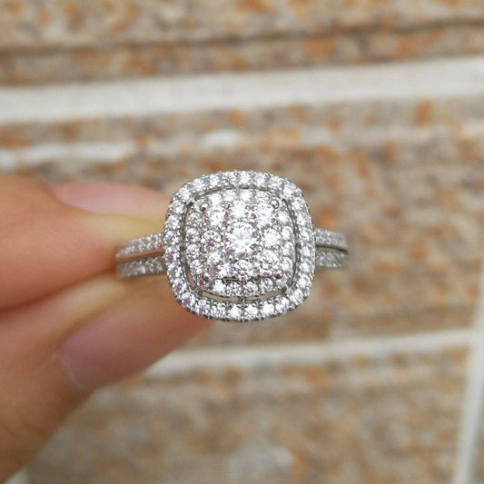 1.6 Ct Round Cut Conflict Free Simulated Diamond Sterling Silver Ring Set