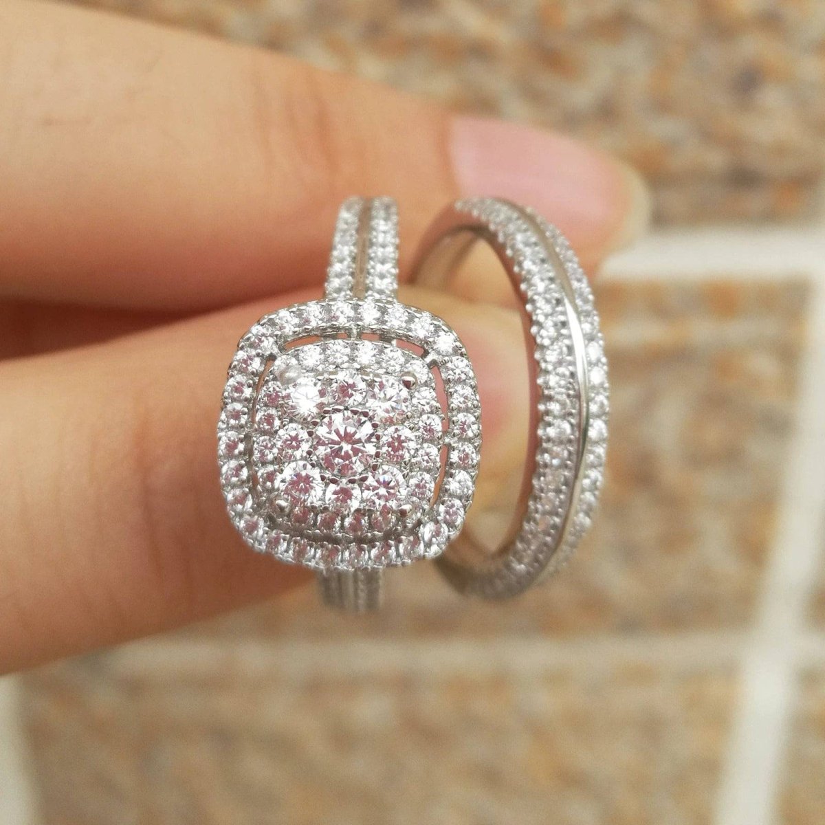 1.6 Ct Round Cut Conflict Free Simulated Diamond Sterling Silver Ring Set