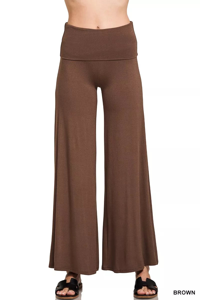 Zenana Fold Over Waist Comfy Wide Leg Pants – React Flex