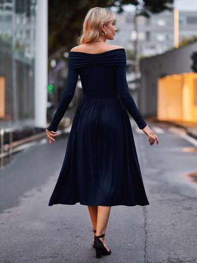 Rachael Off-Shoulder Midi Dress - Navy