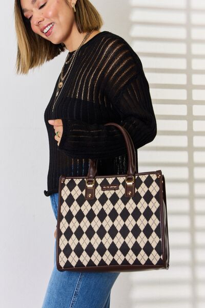 Argyle And Vegan Leather Brown Shoulder Bag