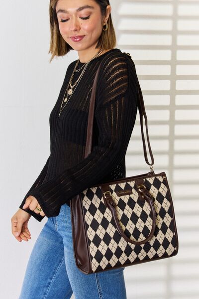 Argyle And Vegan Leather Brown Shoulder Bag