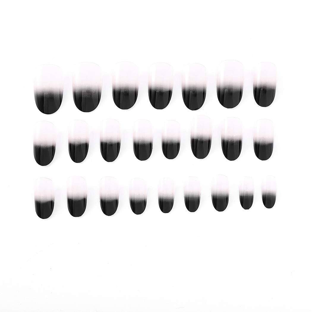Clear Press On Nails Black Ombre Glossy French Tip Almond Nail Kit