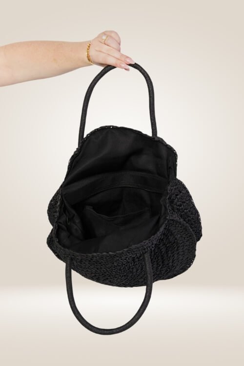 Eco Chic Black Straw Rattan Handbag