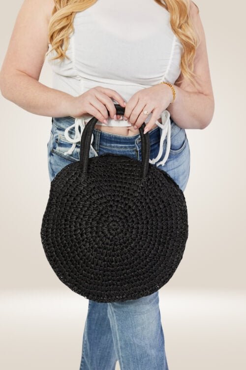 Eco Chic Black Straw Rattan Handbag