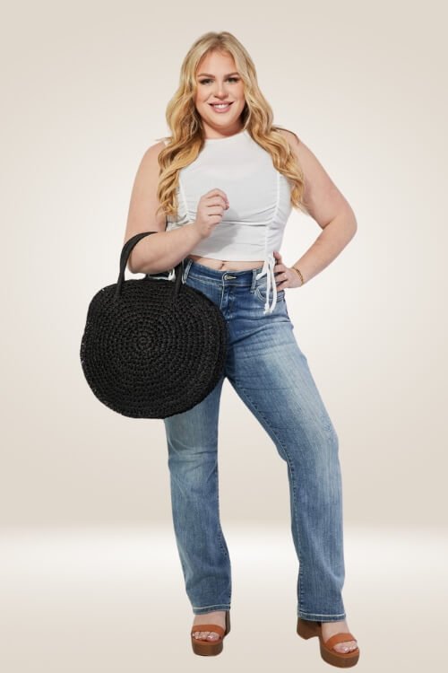 Eco Chic Black Straw Rattan Handbag