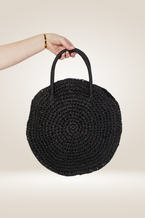 Eco Chic Black Straw Rattan Handbag