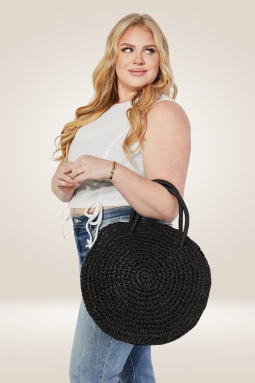 Eco Chic Black Straw Rattan Handbag