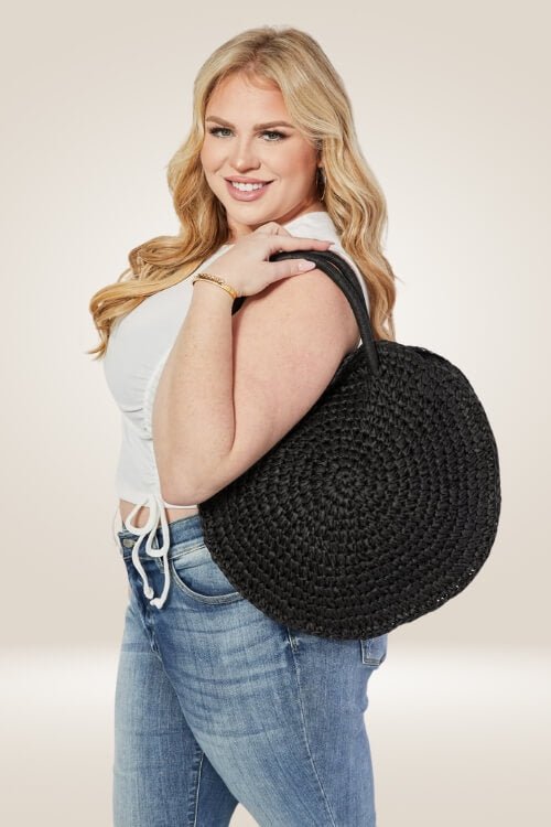 Eco Chic Black Straw Rattan Handbag