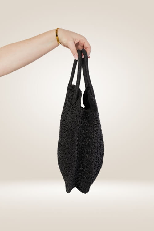 Eco Chic Black Straw Rattan Handbag