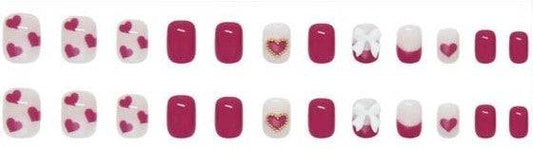 Maroon Press On Nails Heart Glossy Coffin Crystal Nail Kit