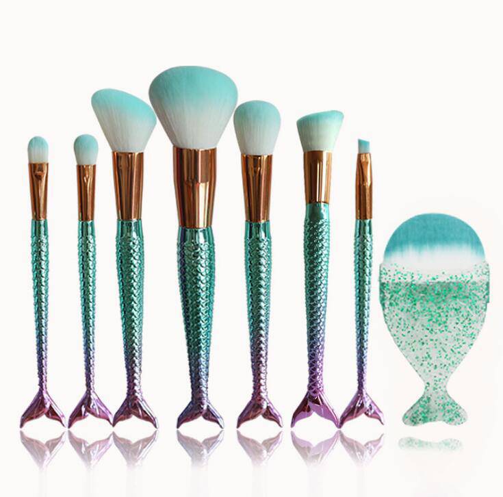 Mermaid Shaped Makeup Brushes Set - 8 Pcs