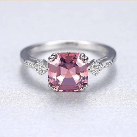 Morganite 925 Sterling Silver Ring Set set