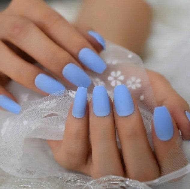 Press On Nails Baby Blue Matte Coffin Nail Kit