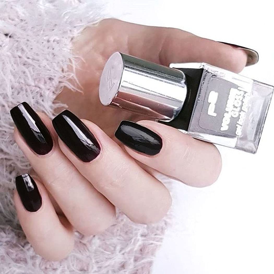 Press On Nails Black Glossy Ballerina Coffin Nail Kit