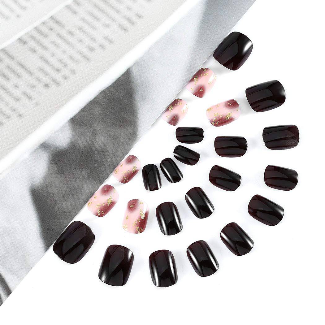 Press On Nails Black Glossy Red Square Gold Nail Kit