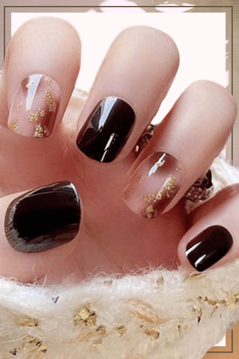 Press On Nails Black Glossy Red Square Gold Nail Kit