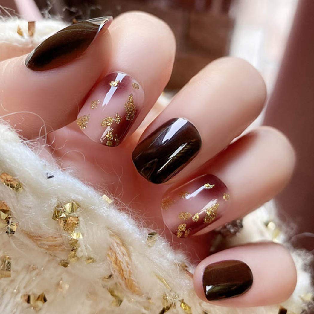 Press On Nails Black Glossy Red Square Gold Nail Kit