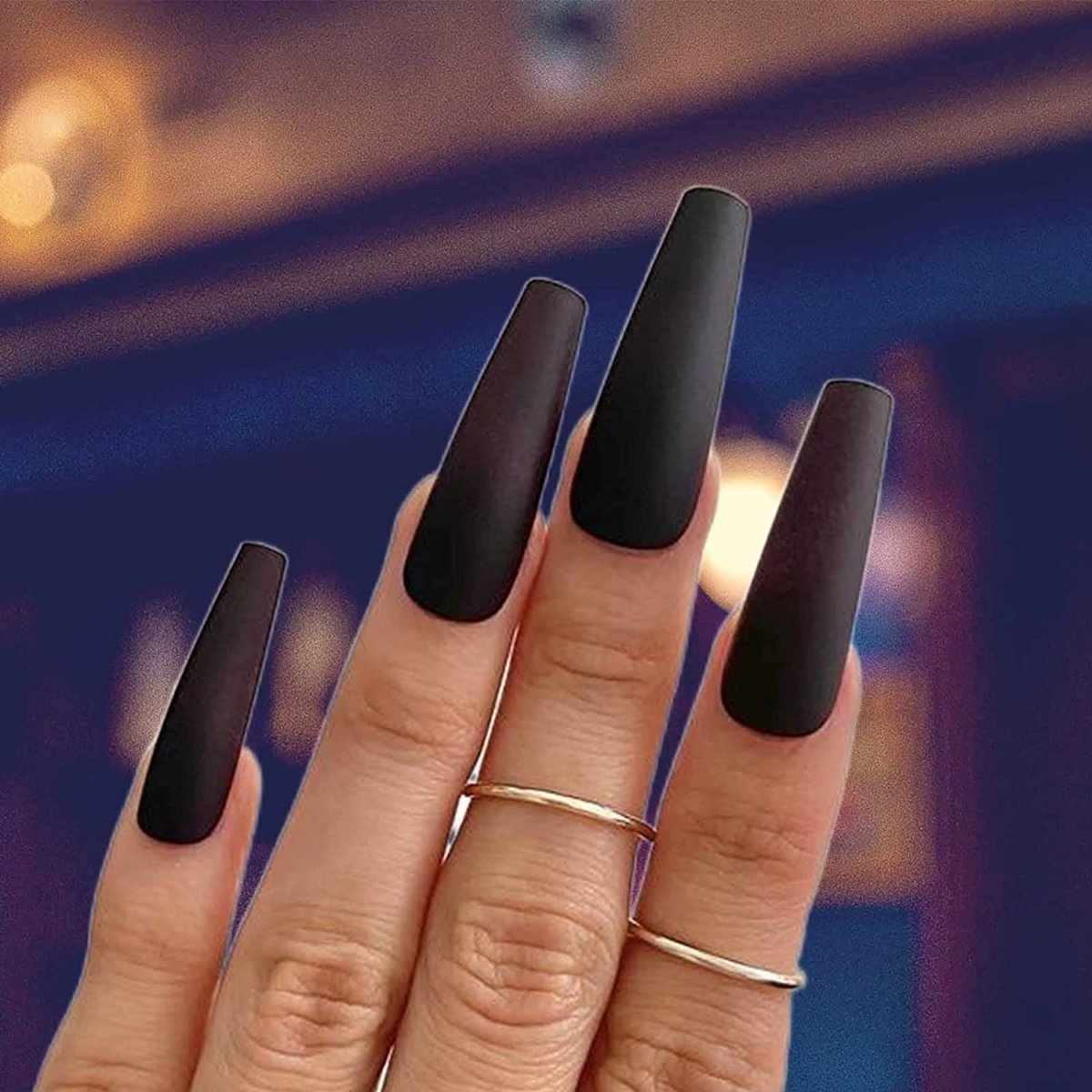 Press On Nails Black Matte Coffin Nail Kit