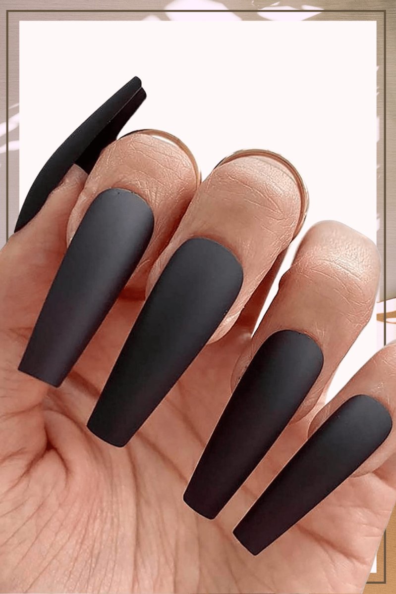 Press On Nails Black Matte Coffin Nail Kit