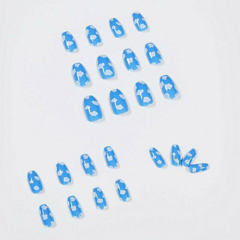 Press On Nails Blue Glossy Short Coffin Cloud Nail Kit