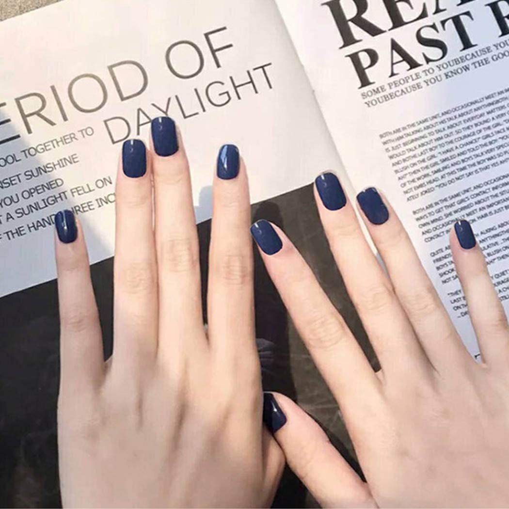 Press On Nails Blue Glossy Square Nail Kit