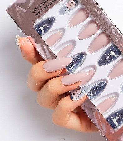 Press On Nails Blue Matte Almond Snowflakes Nail Kit