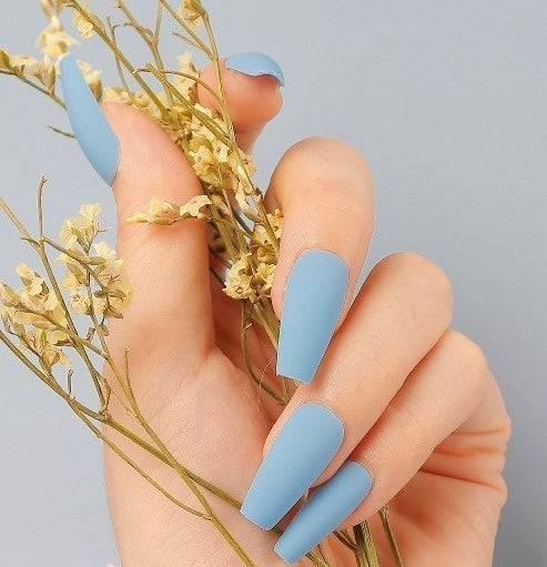 Press On Nails Blue Matte Coffin Nail Kit