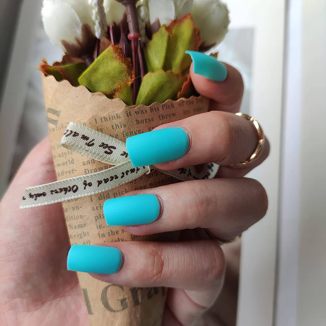 Press On Nails Blue Matte Square Nail Kit