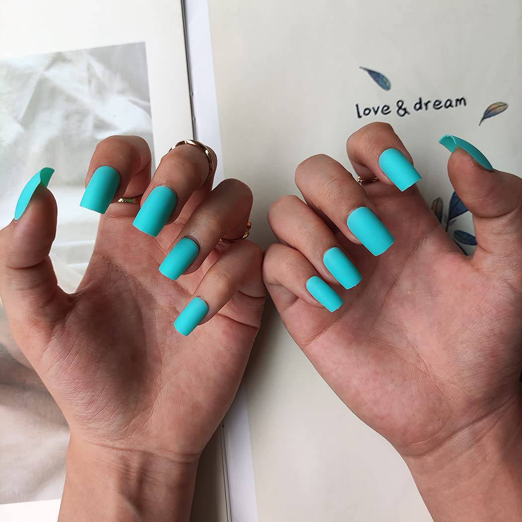 Press On Nails Blue Matte Square Nail Kit