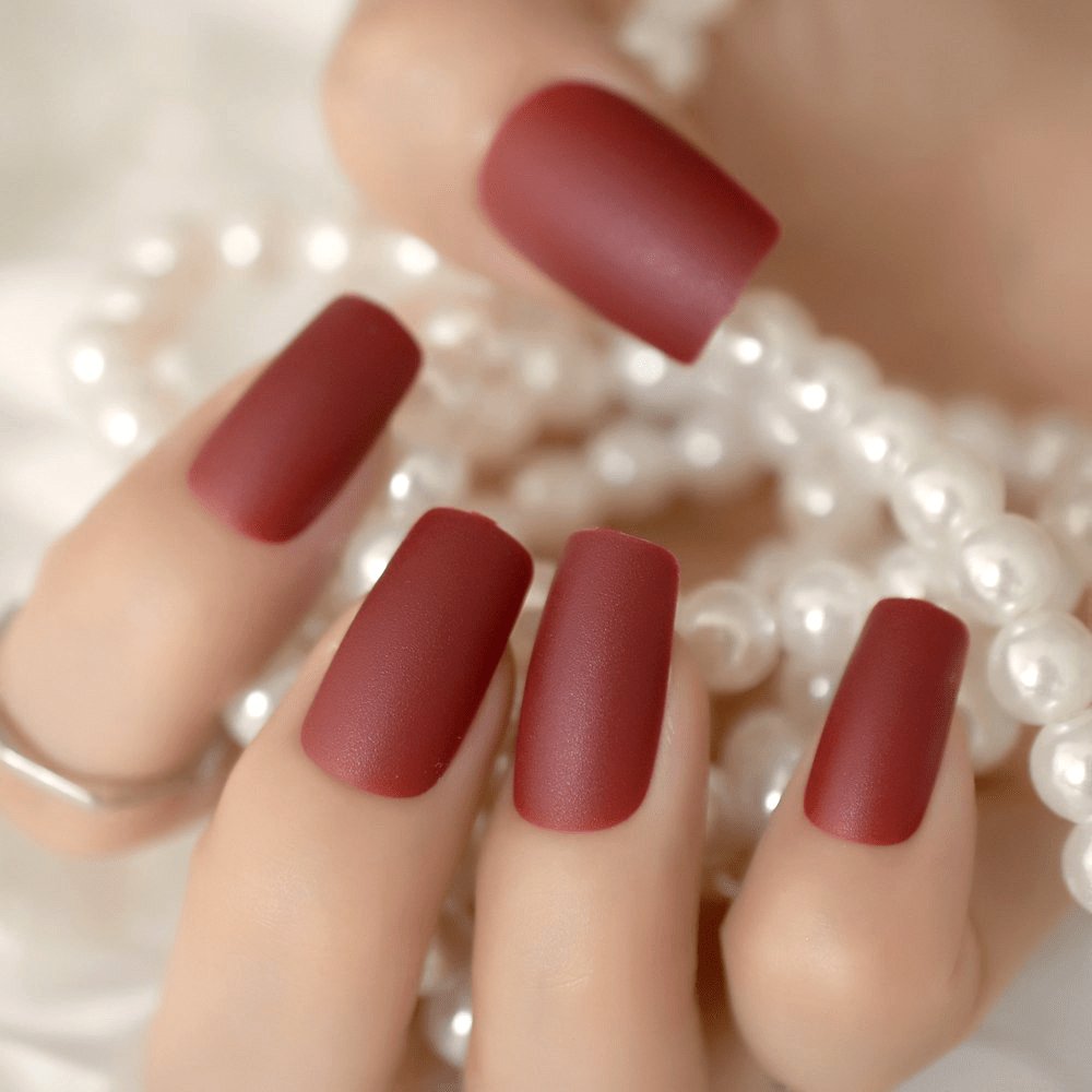 Press On Nails Burgundy Matte Square Nail Kit