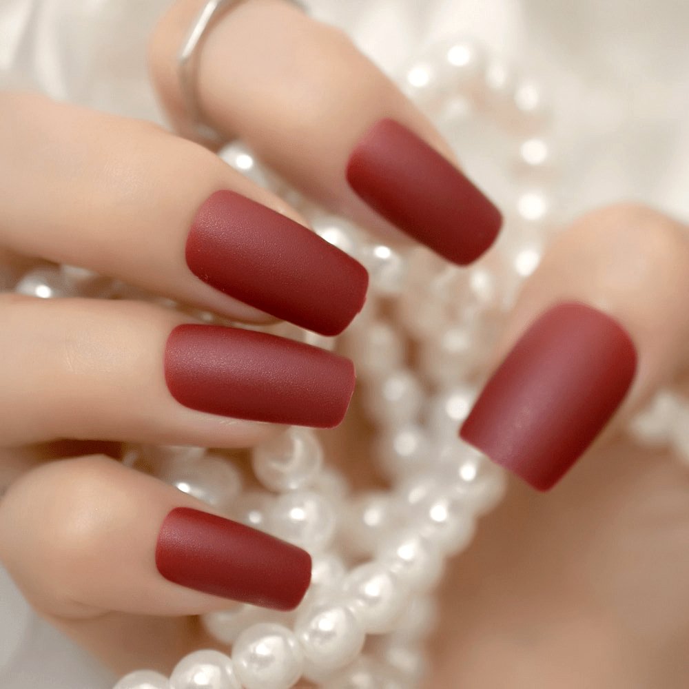 Press On Nails Burgundy Matte Square Nail Kit