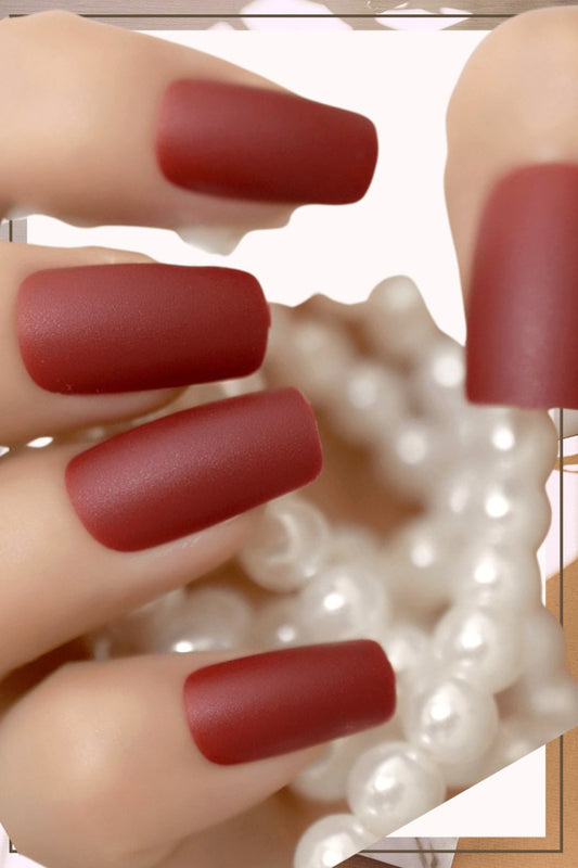 Press On Nails Burgundy Matte Square Nail Kit