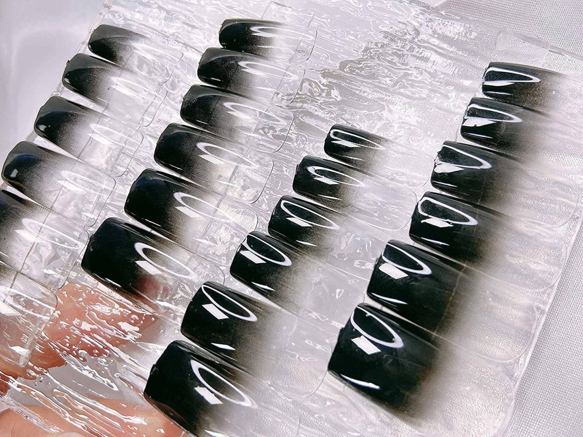 Press On Nails Clear French Glossy Coffin Black Nail Kit