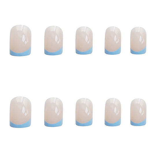 Press On Nails Clear  Glossy Blue French Square Nail Kit