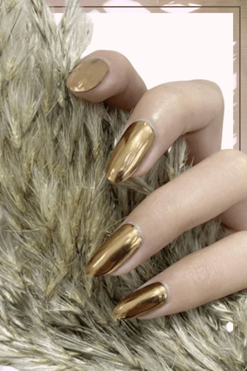 Press On Nails Gold Metallic Oval Nail Kit