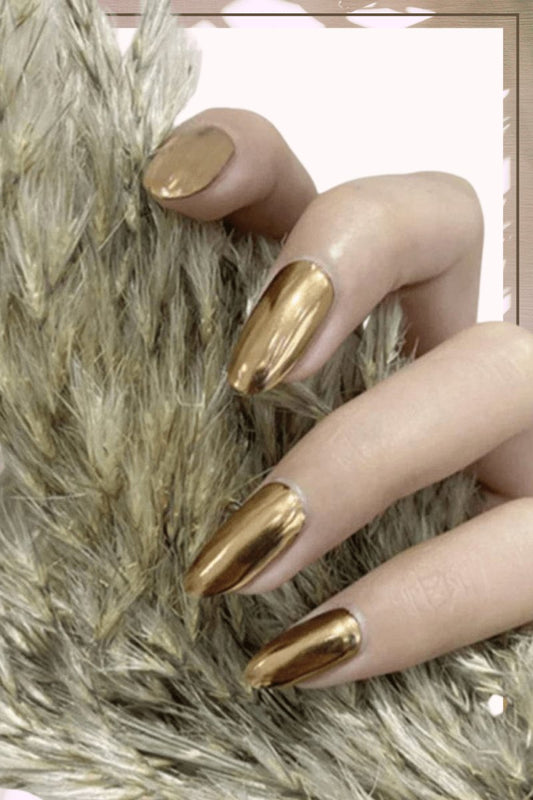 Press On Nails Gold Metallic Oval Nail Kit