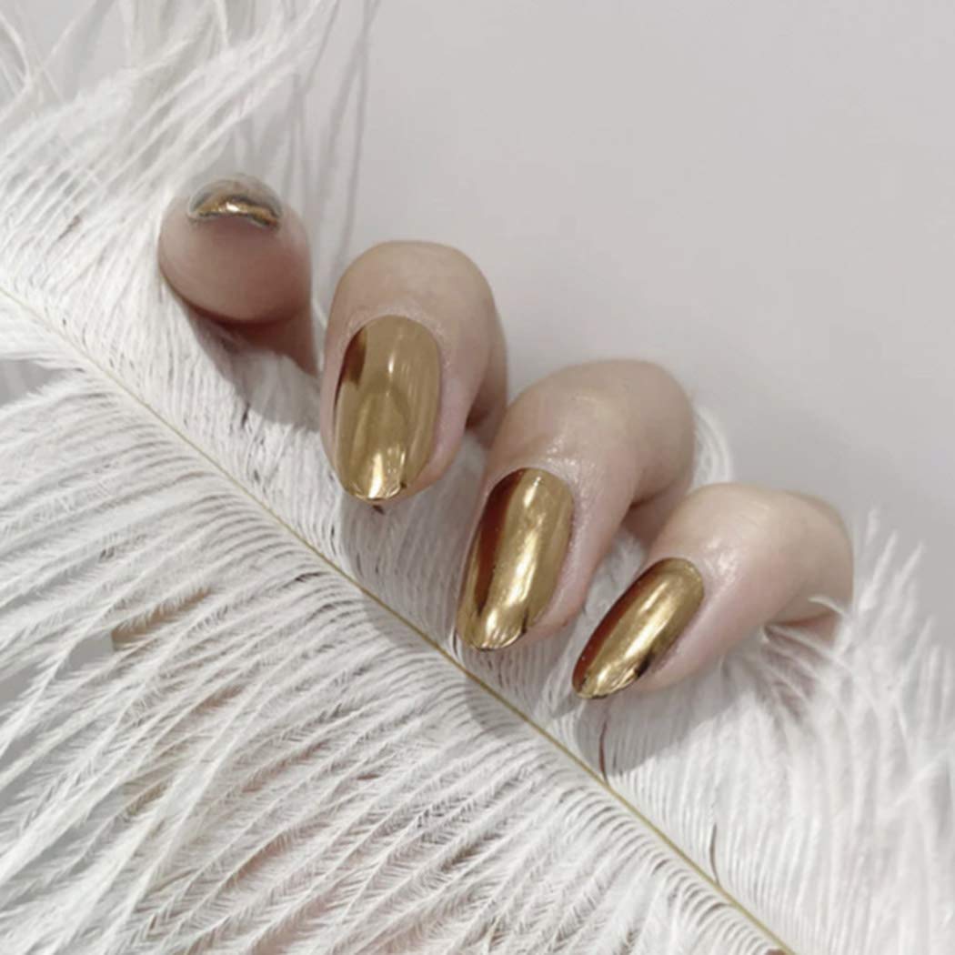 Press On Nails Gold Metallic Oval Nail Kit