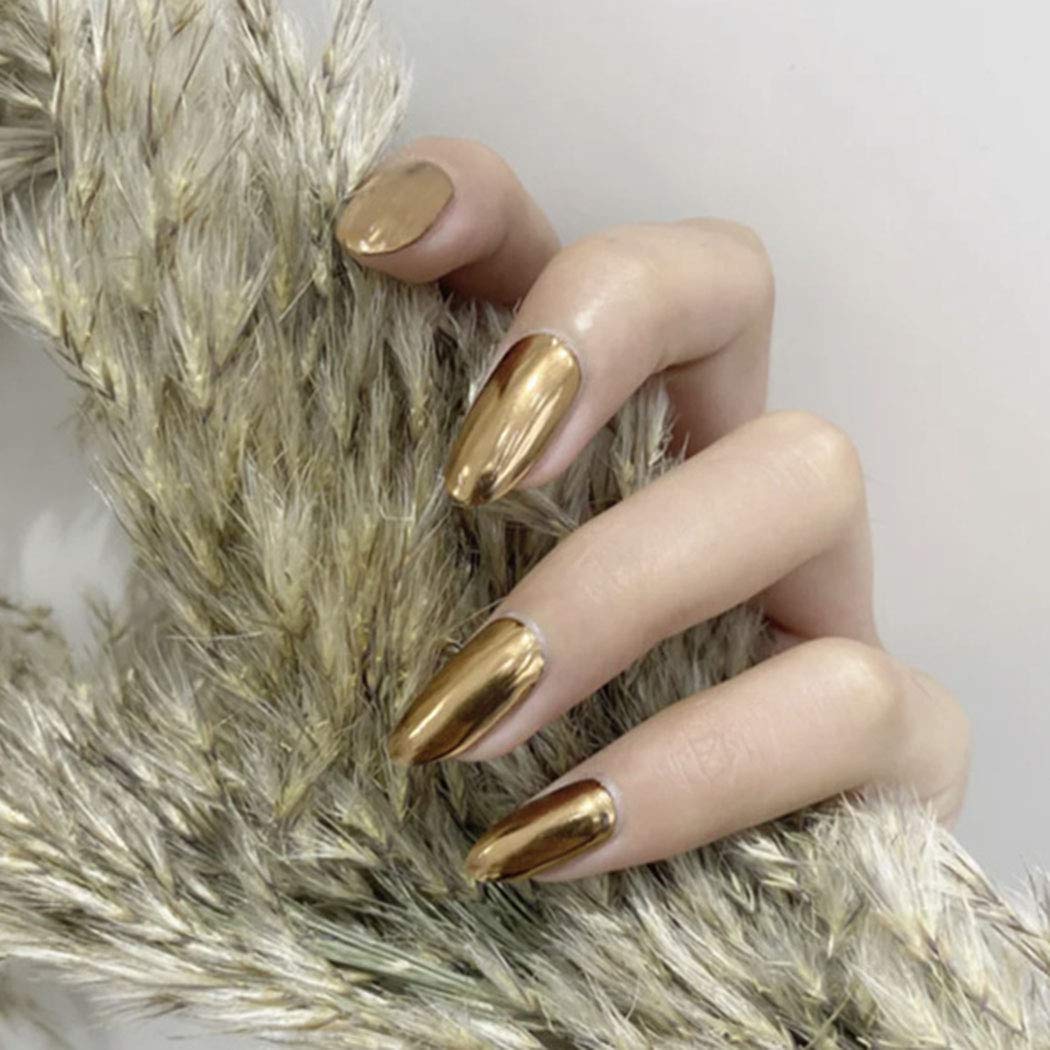 Press On Nails Gold Metallic Oval Nail Kit
