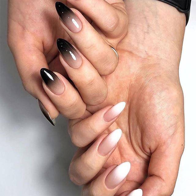 Press On Nails Gradient Matte Glossy Neon String Art Coffin Nail Kit
