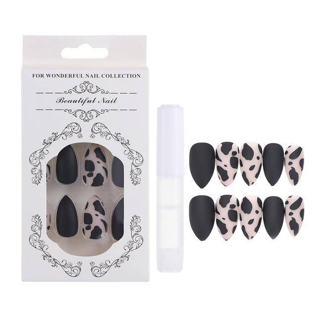 Press On Nails Gradient Matte Glossy Neon String Art Coffin Nail Kit