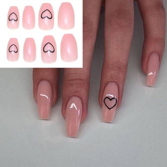 Press On Nails Gradient Matte Glossy Neon String Art Coffin Nail Kit
