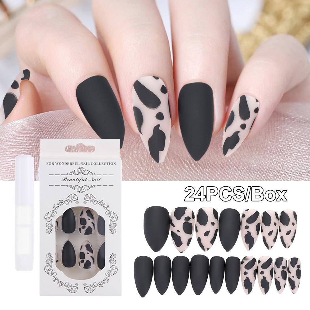 Press On Nails Gradient Matte Glossy Neon String Art Coffin Nail Kit