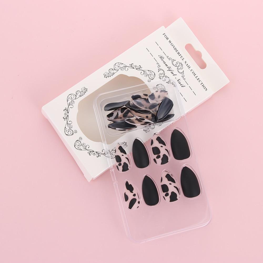 Press On Nails Gradient Matte Glossy Neon String Art Coffin Nail Kit