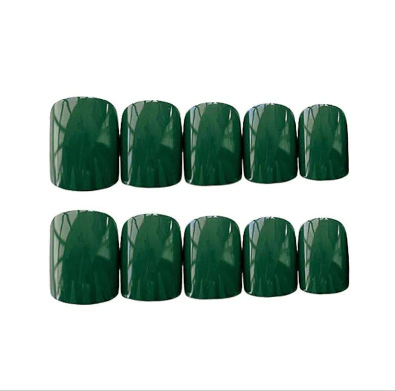 Press On Nails Green Glossy Coffin Nail Kit
