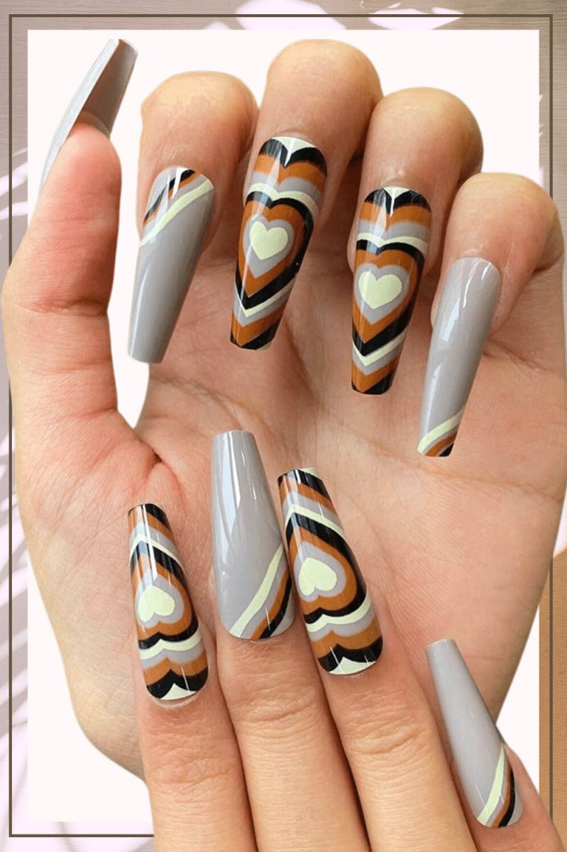 Press On Nails Light Purple Glossy Coffin Heart Nail Kit