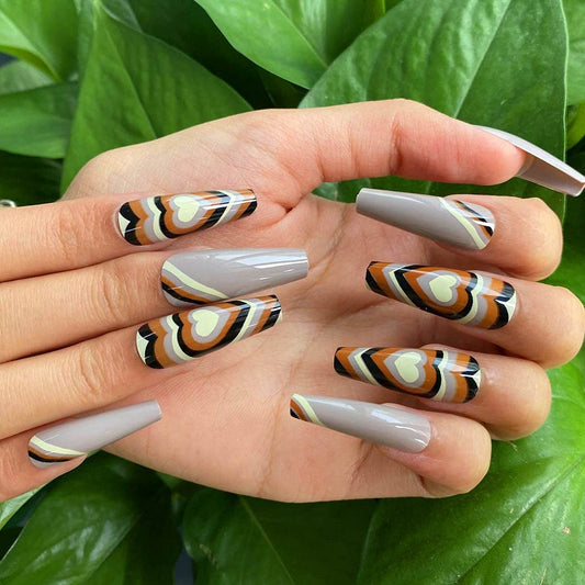 Press On Nails Light Purple Glossy Coffin Heart Nail Kit