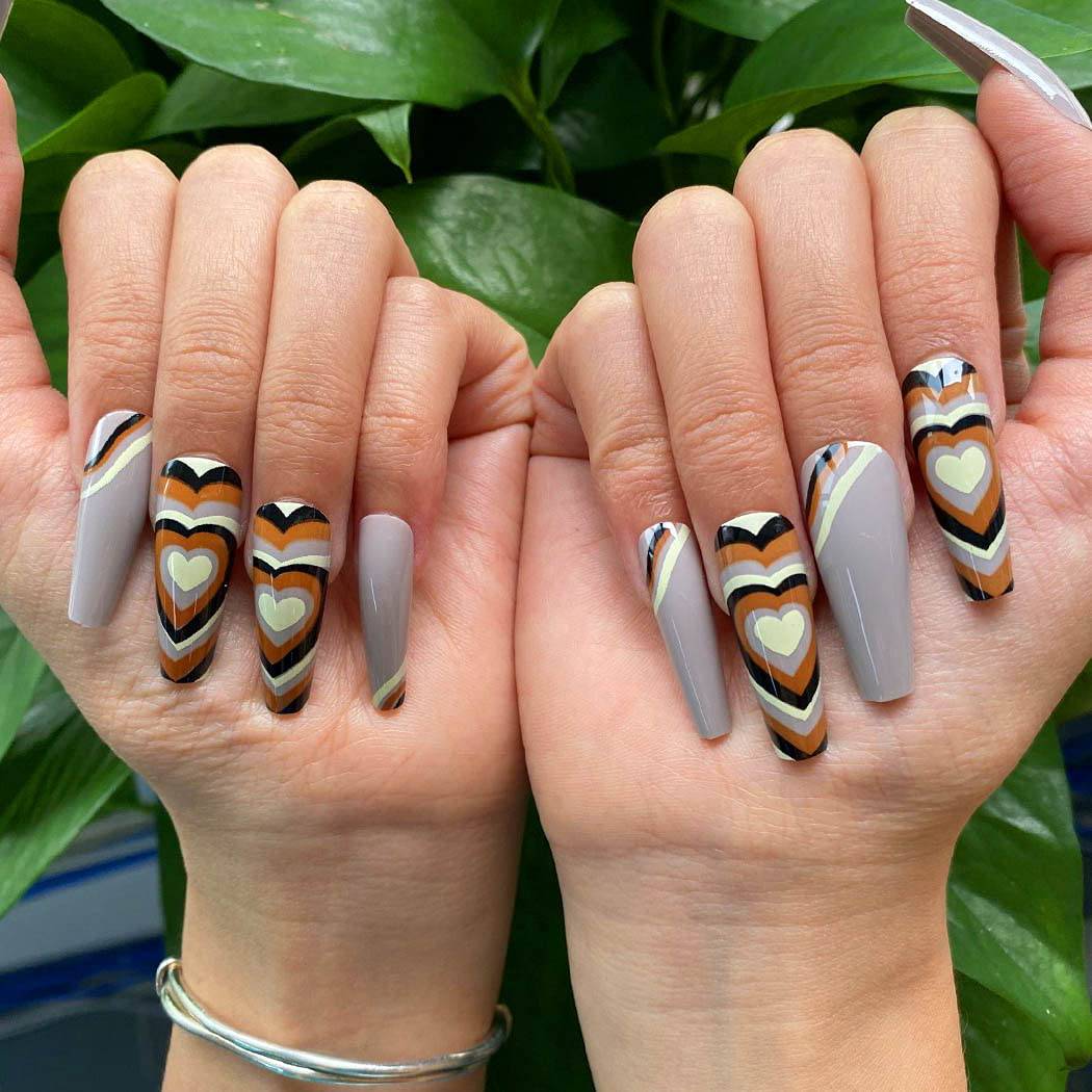 Press On Nails Light Purple Glossy Coffin Heart Nail Kit